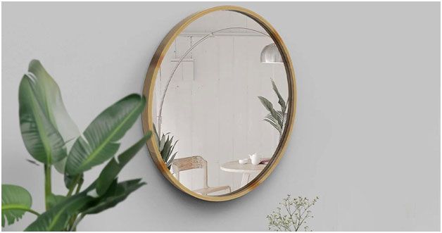 Round Mirror with Wooden Frame